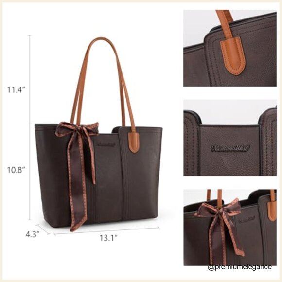 Medium Vegan Leather Tote Bag Top Handle Satchel Work Purse - Picture 4 of 7